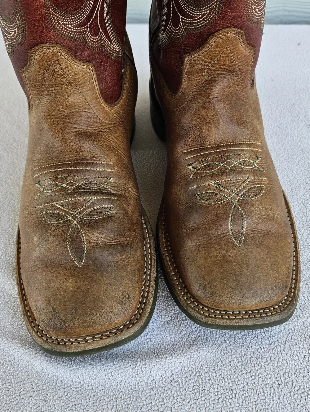 Old West Broad Square Toe Leather Western Cowboy Boots Youth SZ 5.5 Brown Red